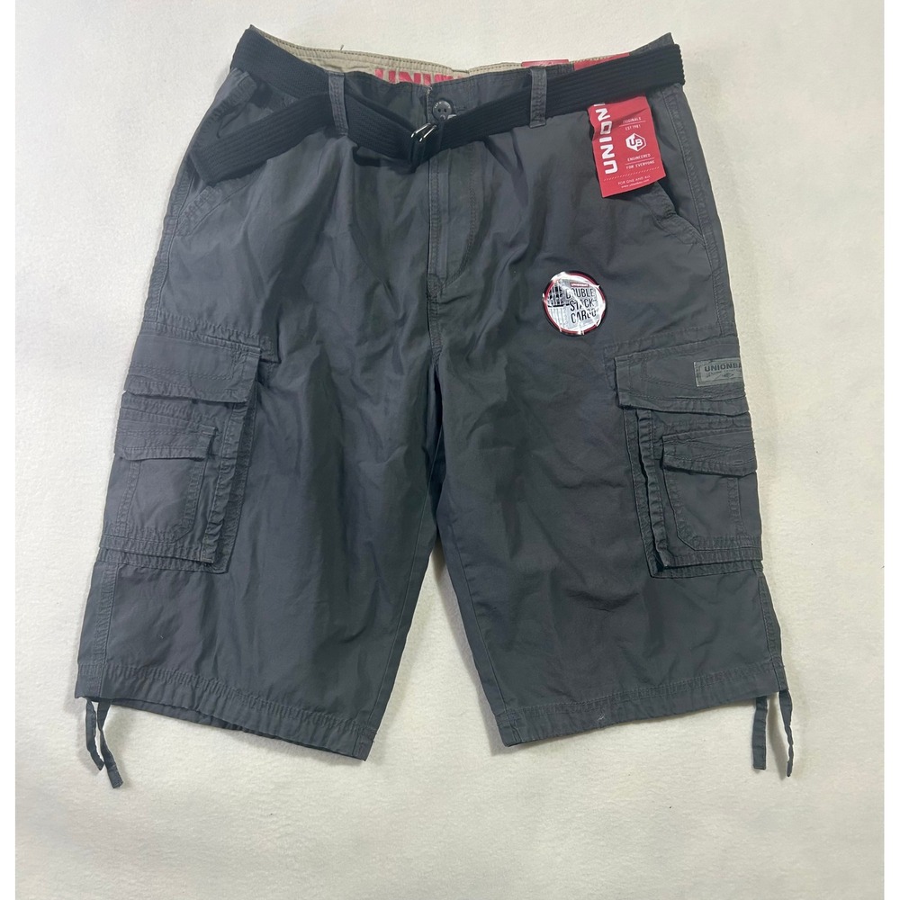 Unionbay Mens Survivor Belted Cargo Shorts Gray Double Stack Pockets NWT